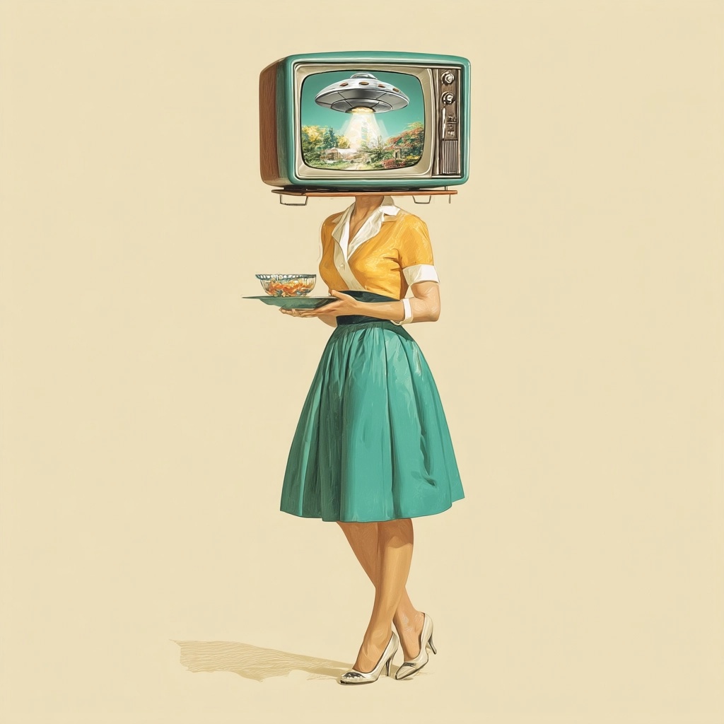 1950s Housewife with UFO-Themed Vintage TV