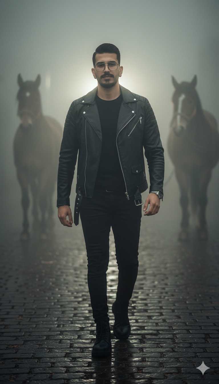 Mysterious Man in Black Approaching in Misty Ambiance