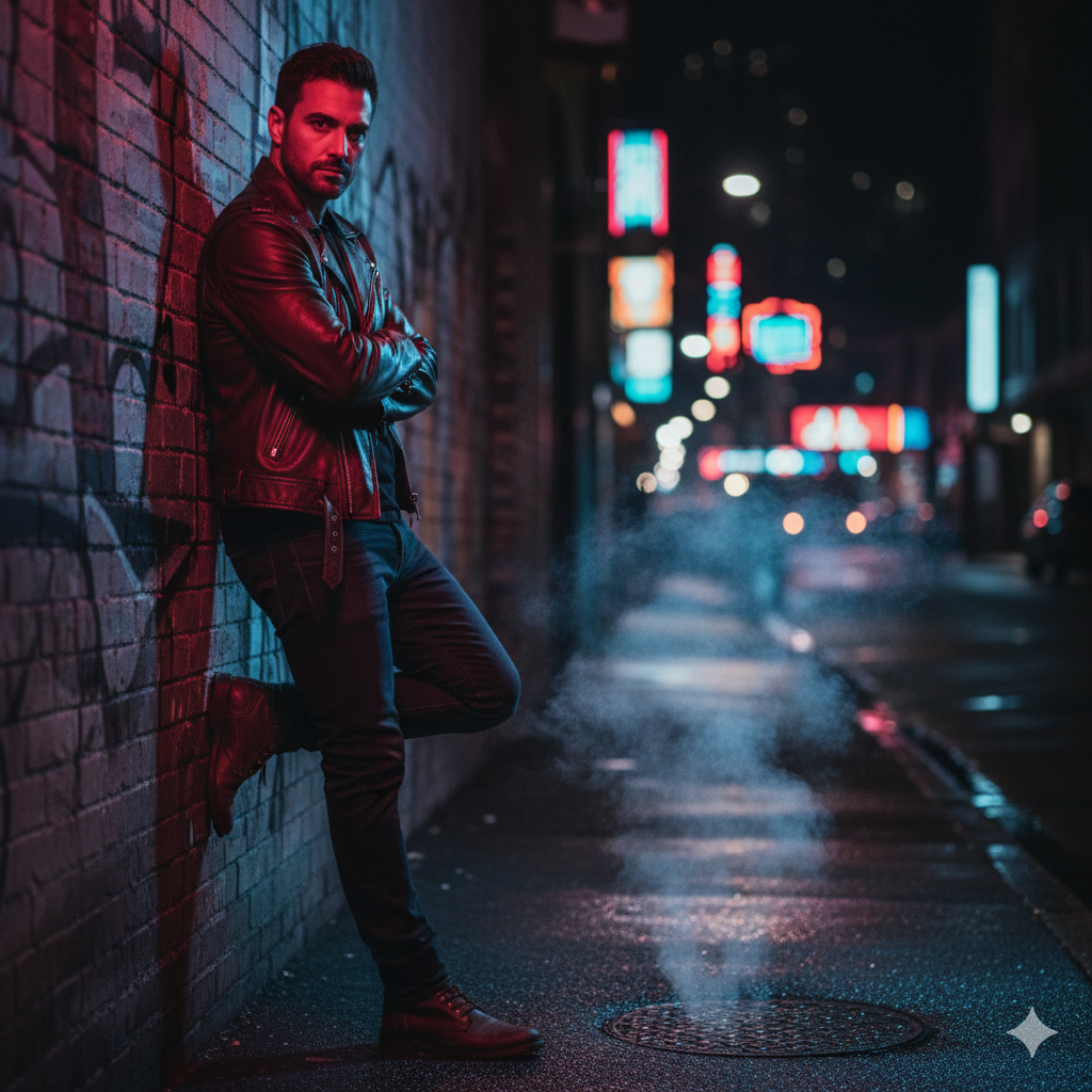 Neon Noir: Urban Sentinel at Night