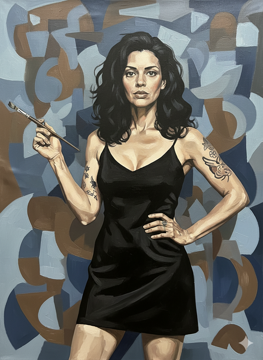 Cubist Silk Portrait: Confident Woman in Picasso Style