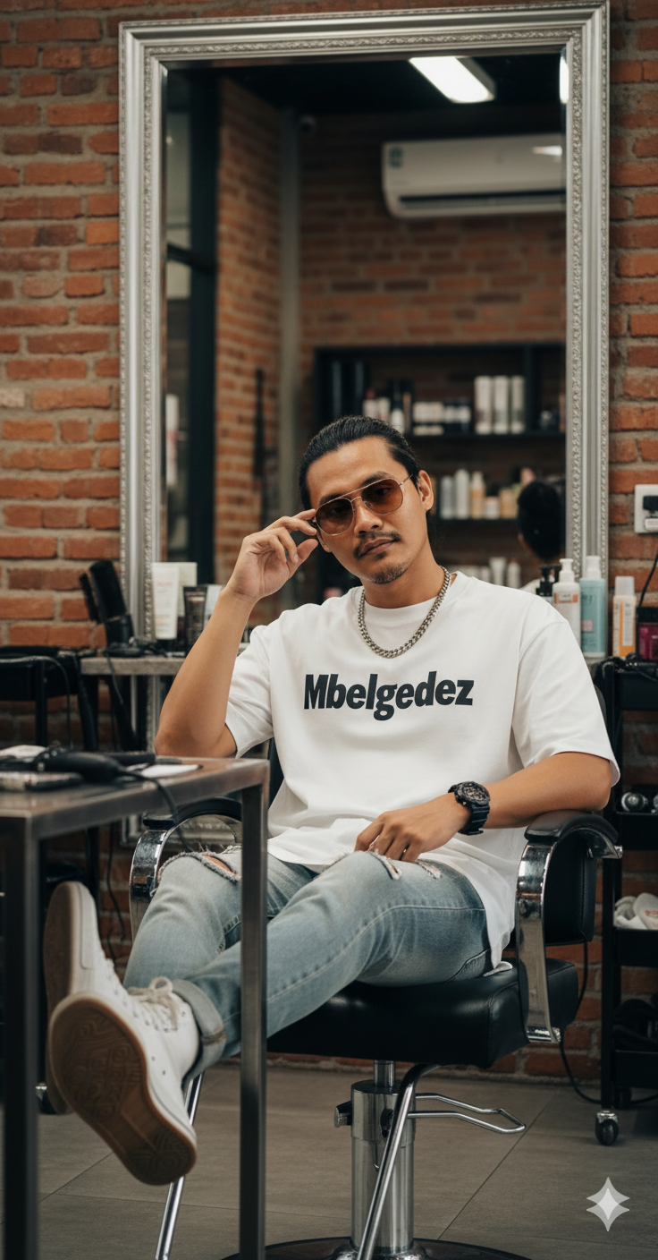 Stylish Asian Man in Beauty Salon Chair