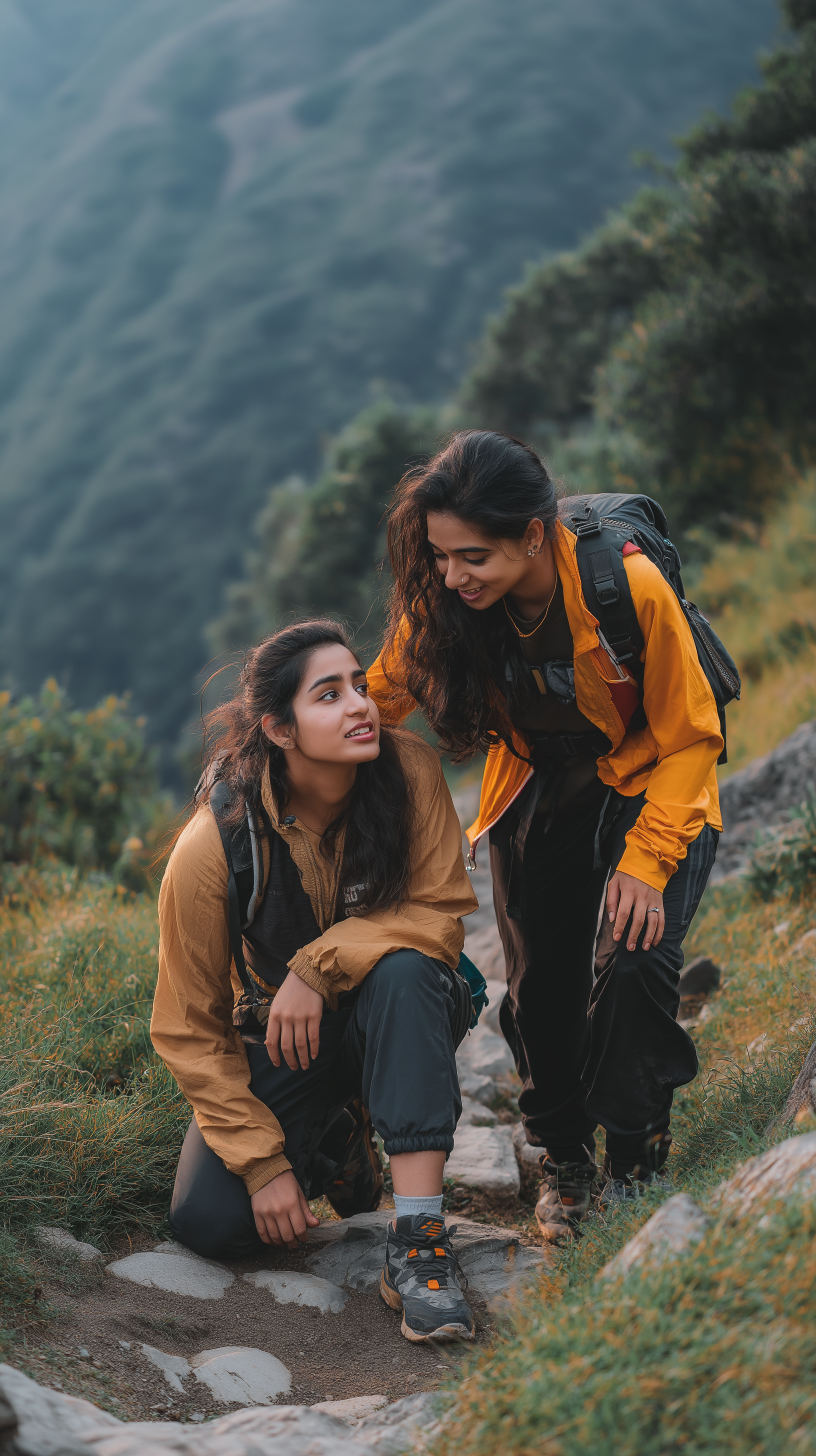A Heartwarming Moment of Friendship on a Mountain Trail