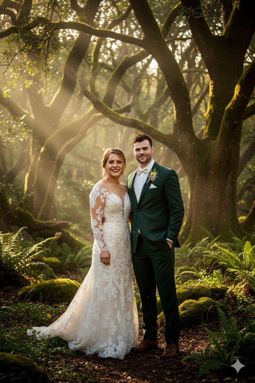 Mystical Forest Portrait: Couple in Golden Hour Glow