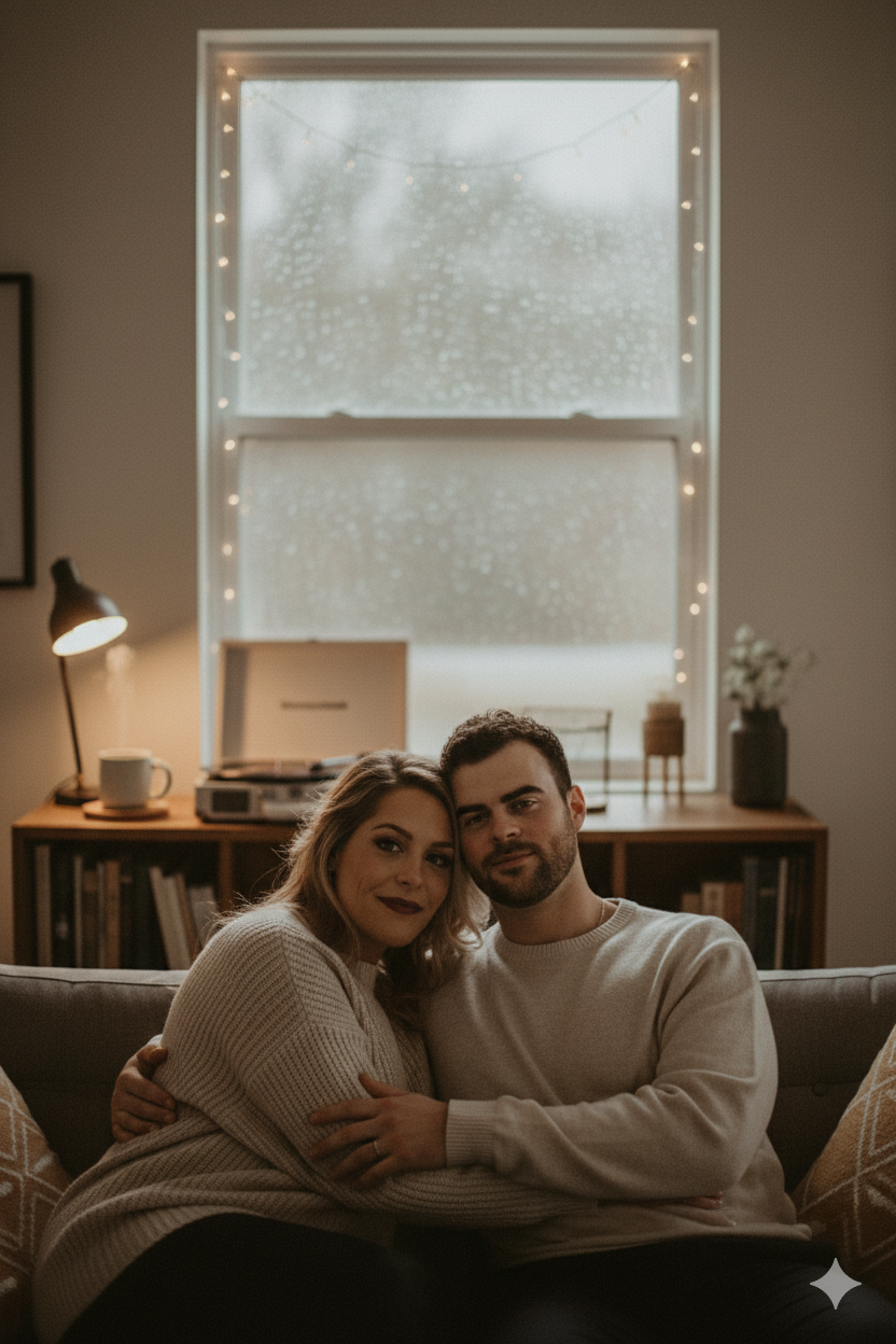 Realistic lofi Couple Embrace in Soft Lighting