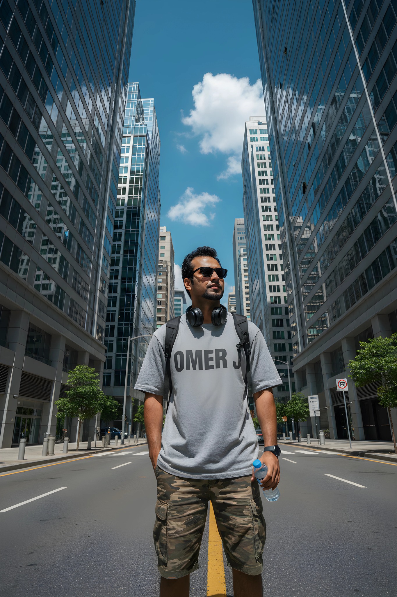 Cinematic Portrait: Confident Young Man in Urban Cityscape