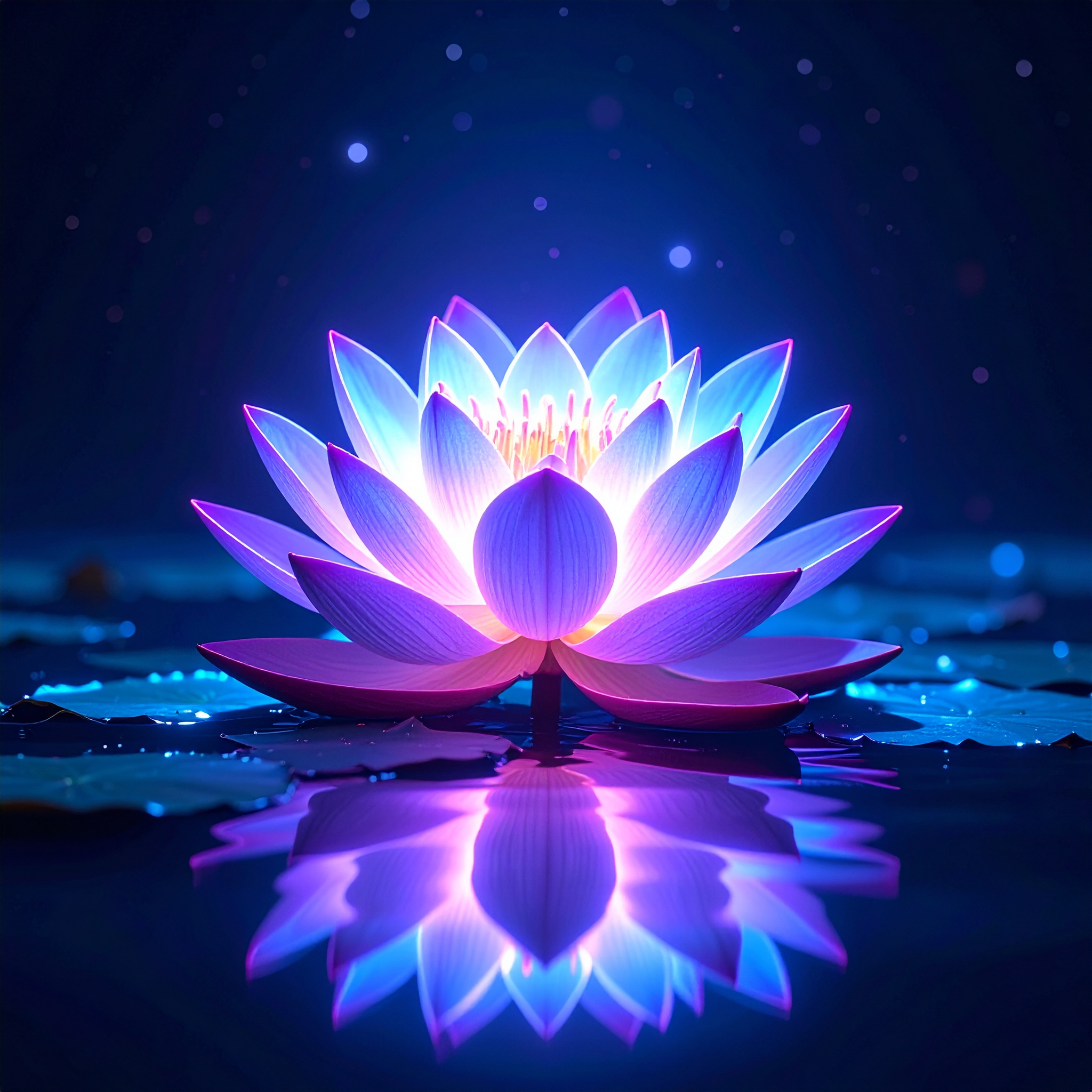 Neon Lotus in Mystic Night Scene