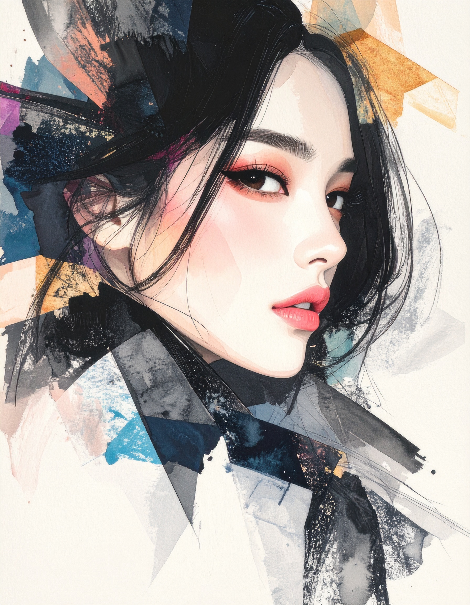 Fashion Woman in Mixed Media Art