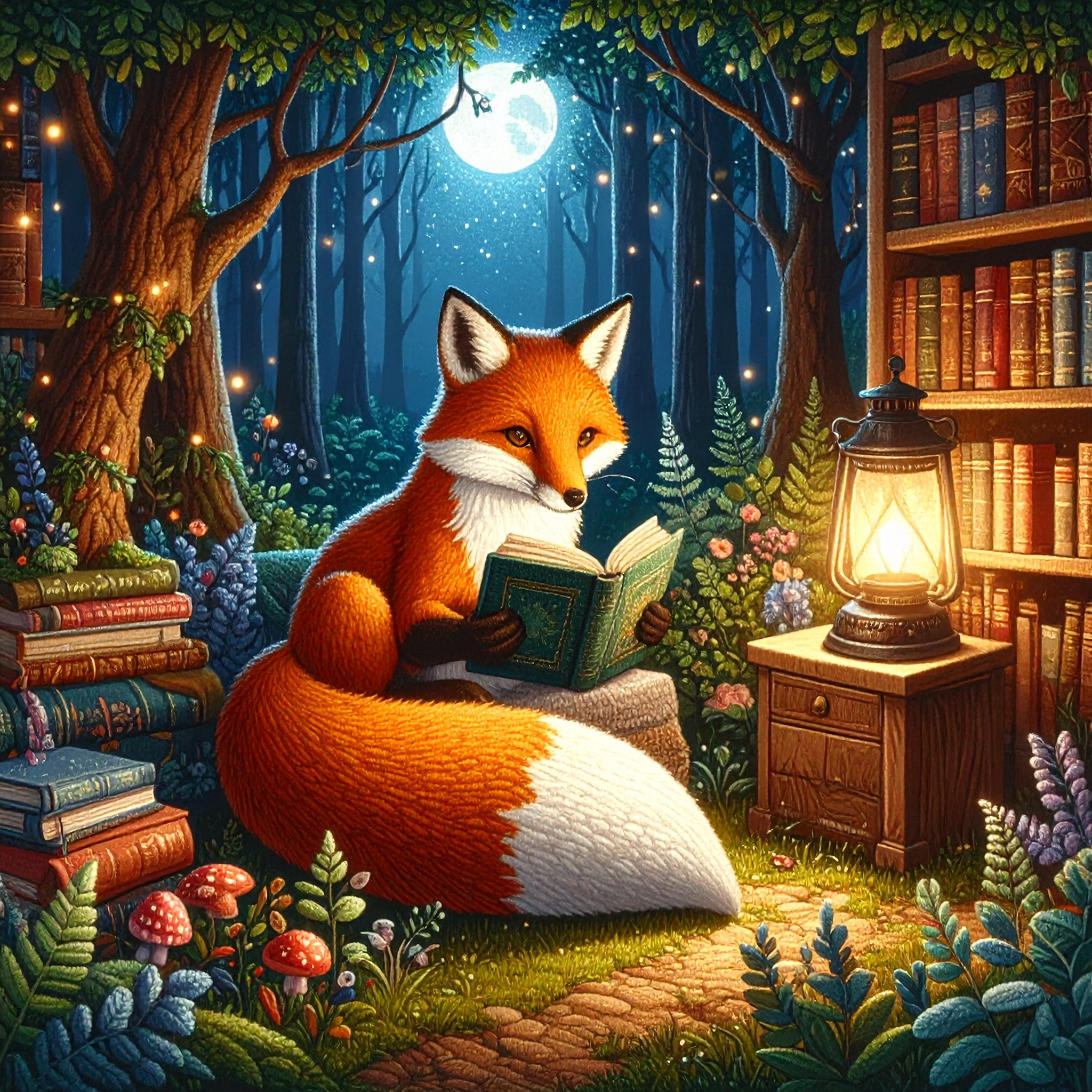 Fox Reading in Forest Library Tapestry
