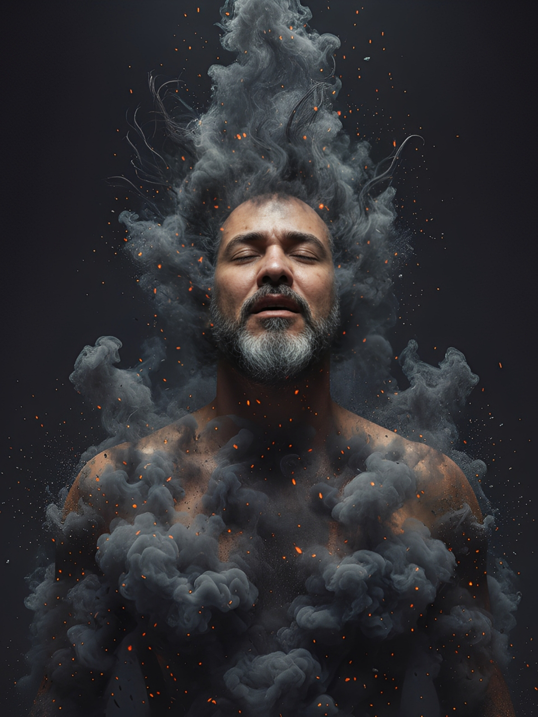 Man Dissolving into Smoke: Photorealistic 8K Artwork