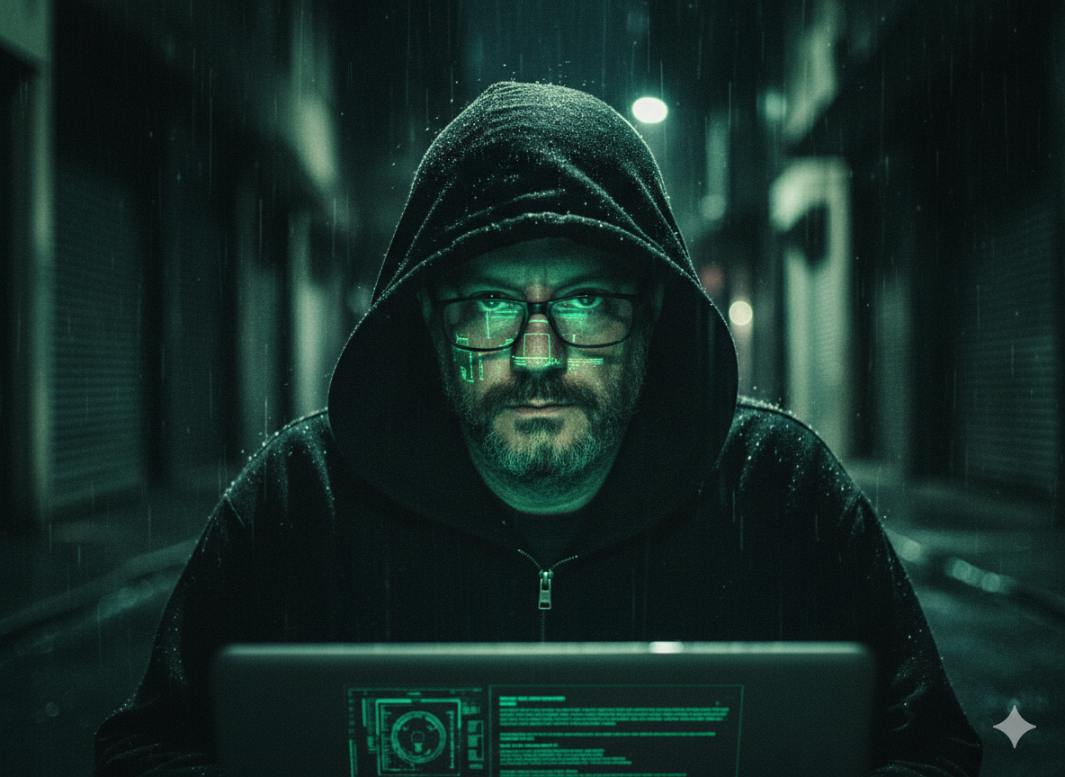Mr. Robot-inspired Hacker Portrait in Dark Urban Setting