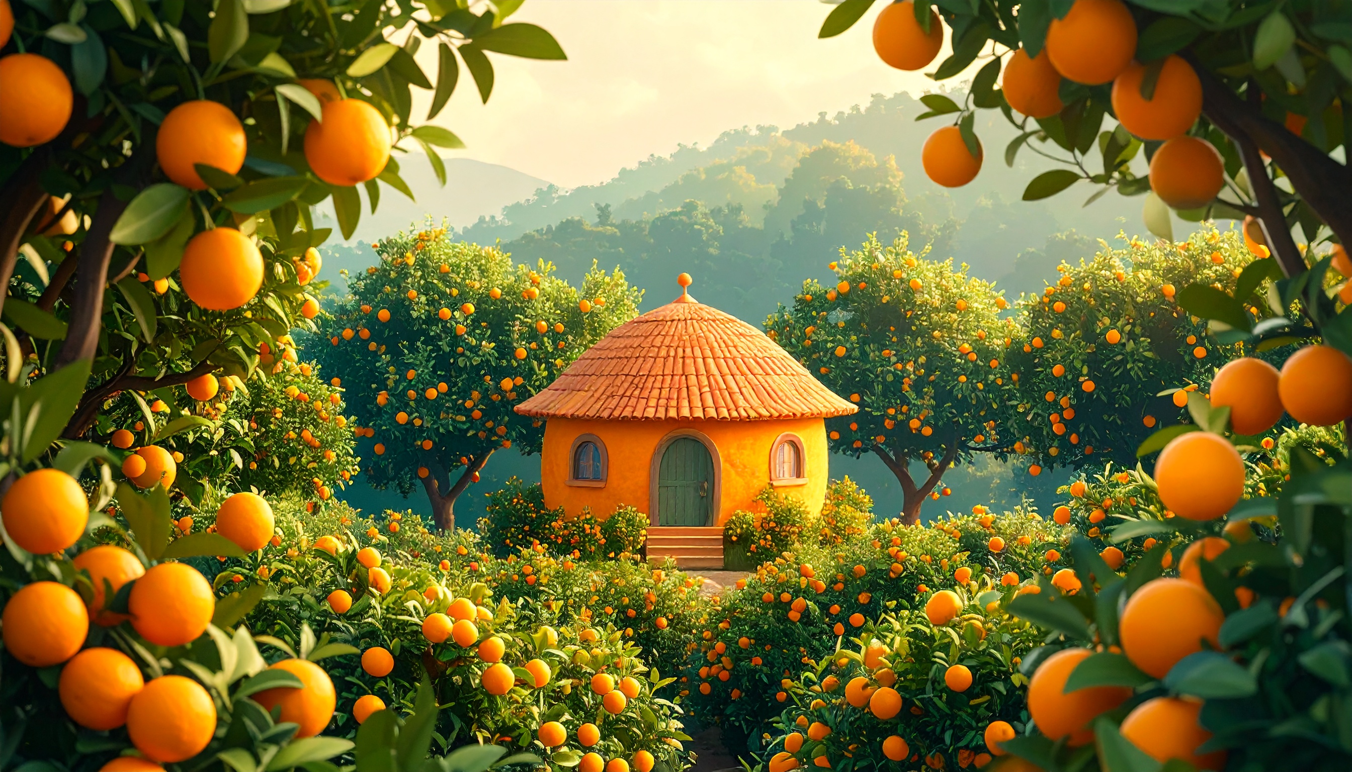 Tangerine-Shaped House in Orchard