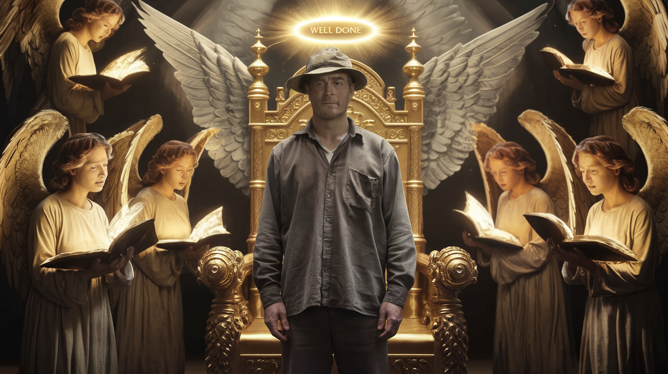 A Simple Man in a Golden Throne Room with Angels