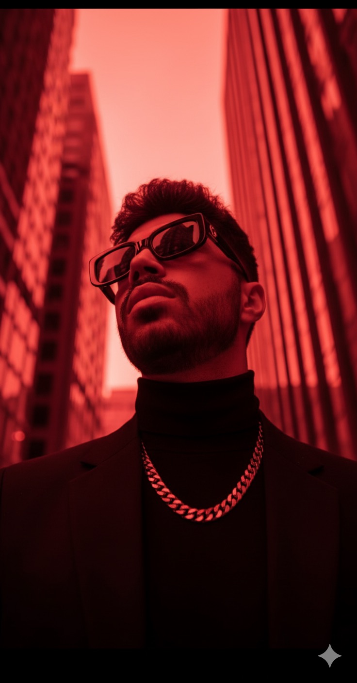 Stylish Man in Red Illumination