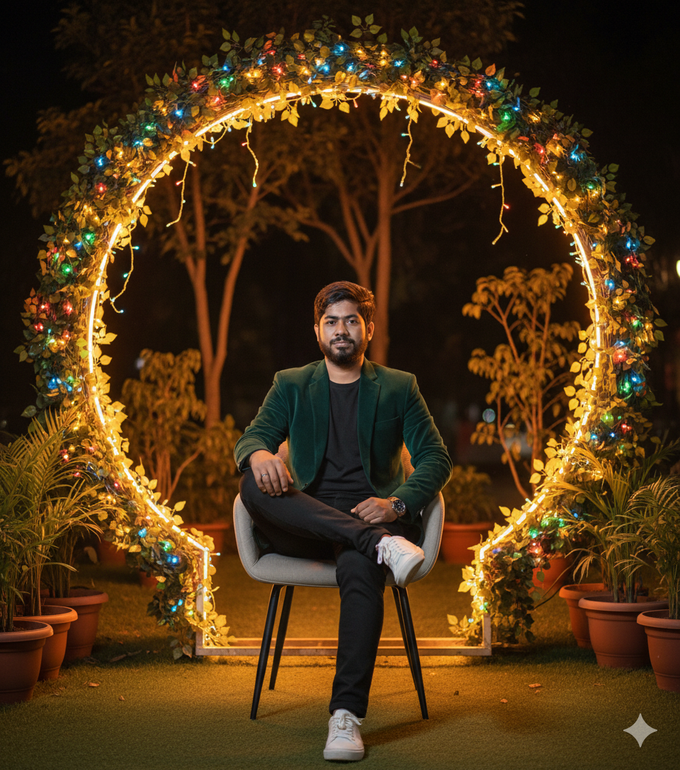Stylish Man in Enchanted Night Garden