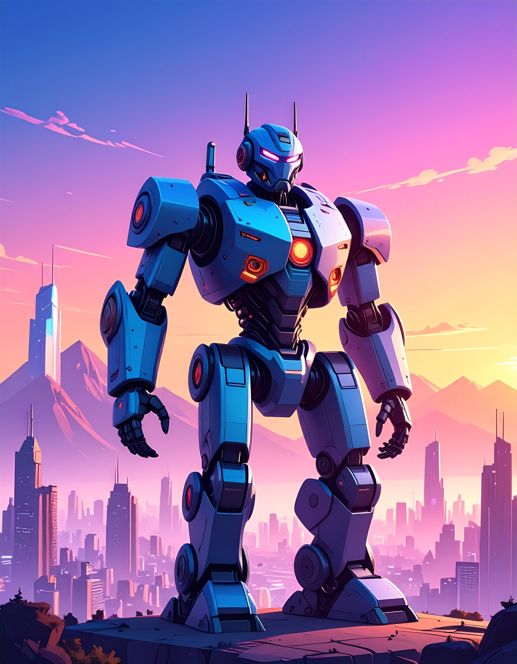 Giant Robot in City Skyline Render