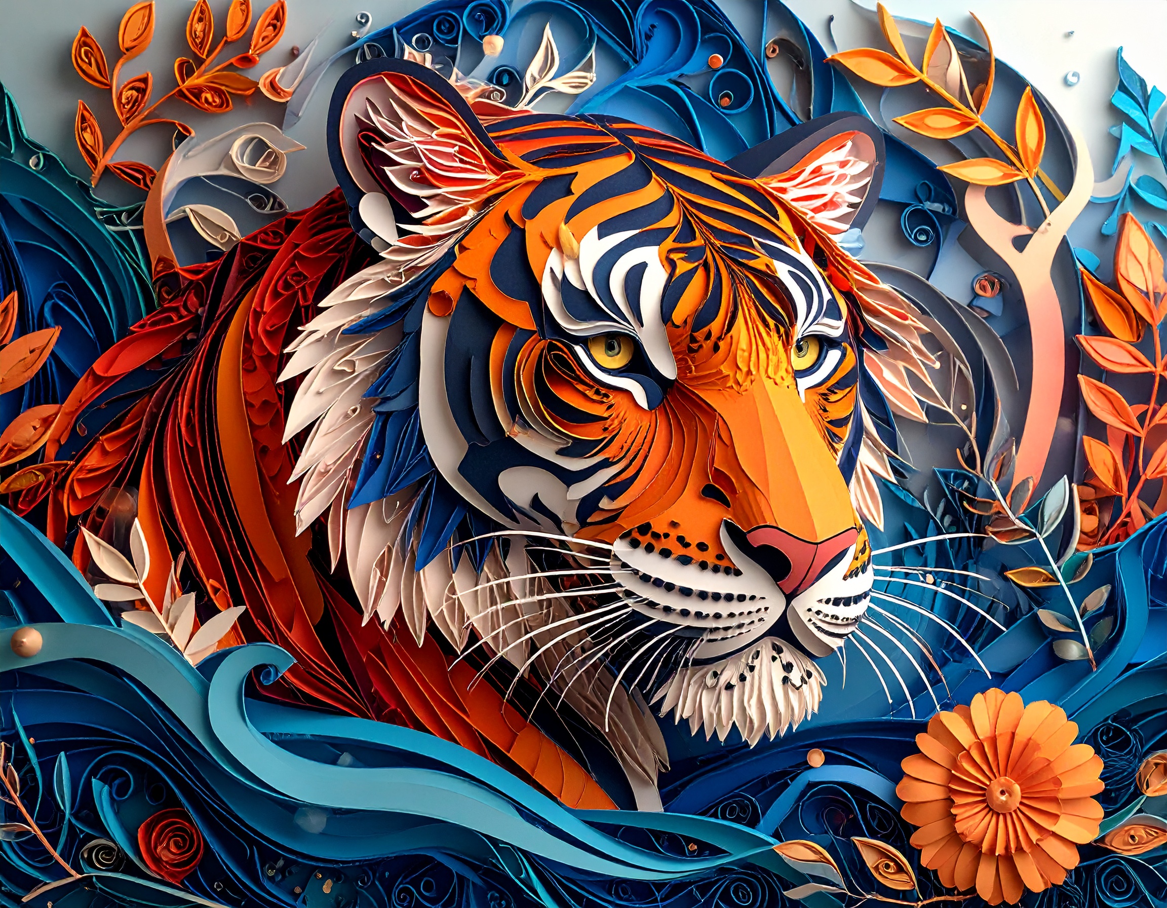 Hyperrealistic Paper Quilling Tiger
