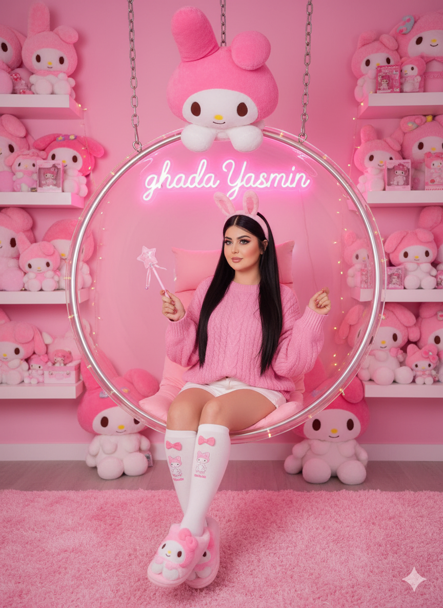 Pink My Melody Wonderland: Whimsical Seated Woman