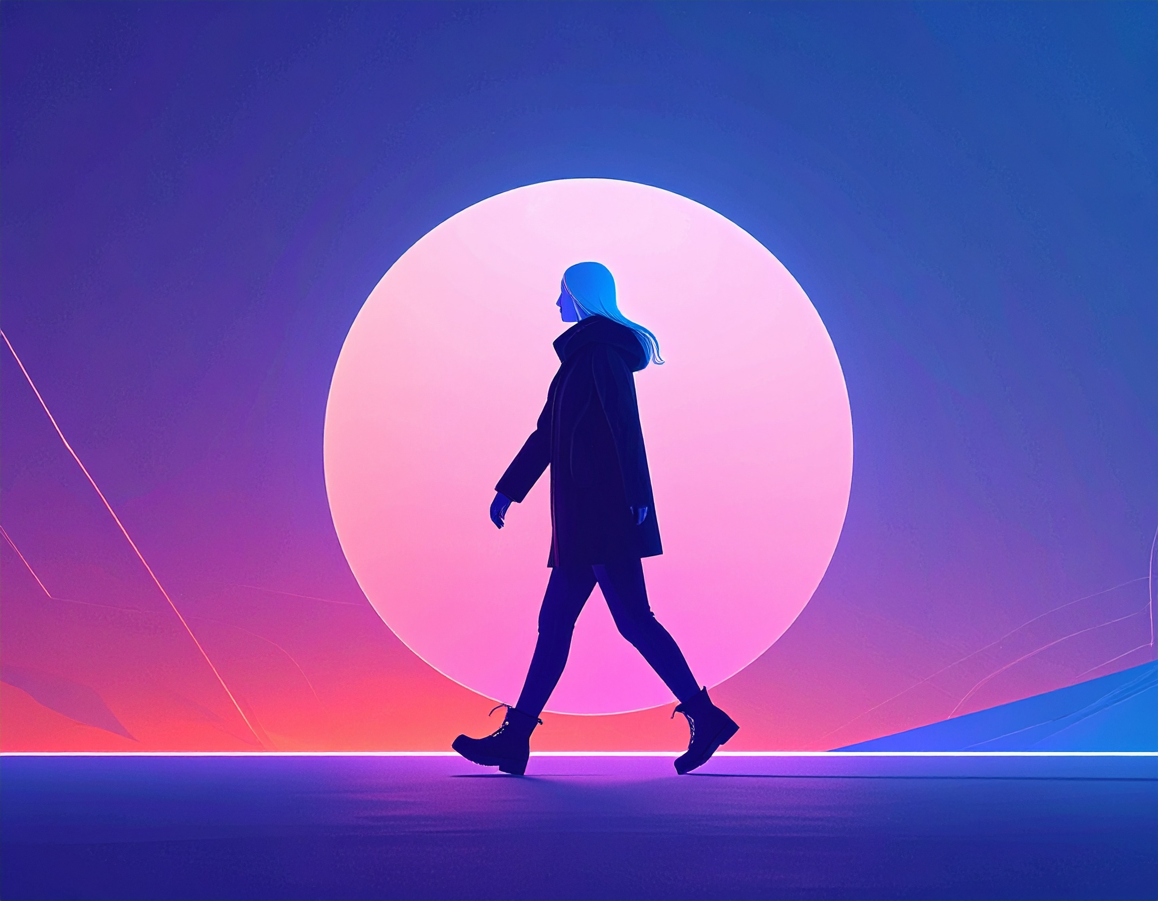 A young woman walking on a cold evening