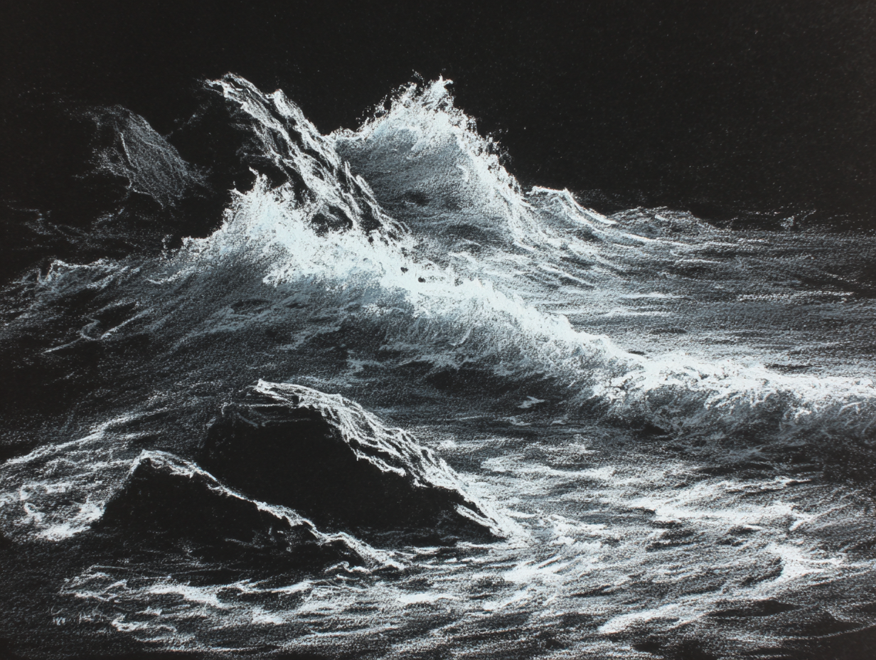 Abstract Nocturne of Waves Breaking Over Rocks