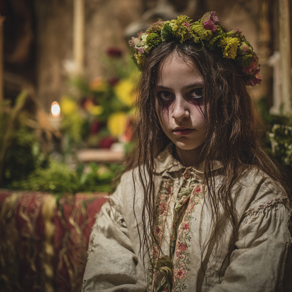 Adolescente Poseída en un Altar