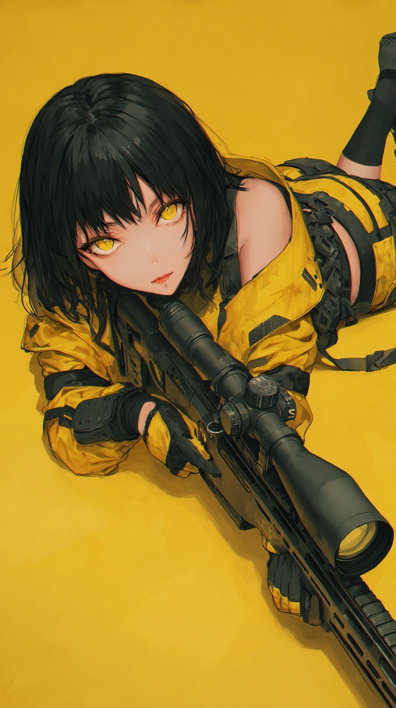 Anime Girl with Sniper Rifle Wallpaper Design