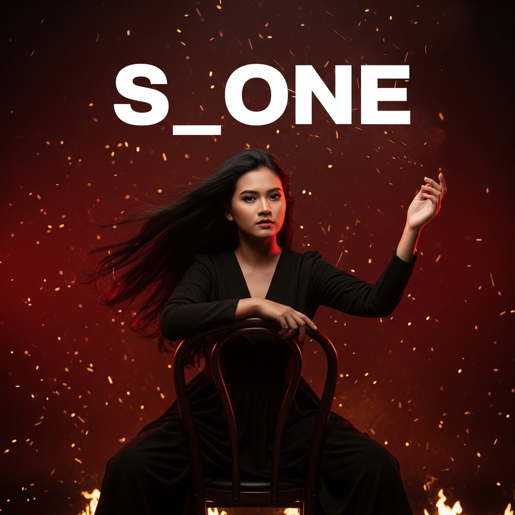 Serene Figure in Black Amid Fiery Ambiance