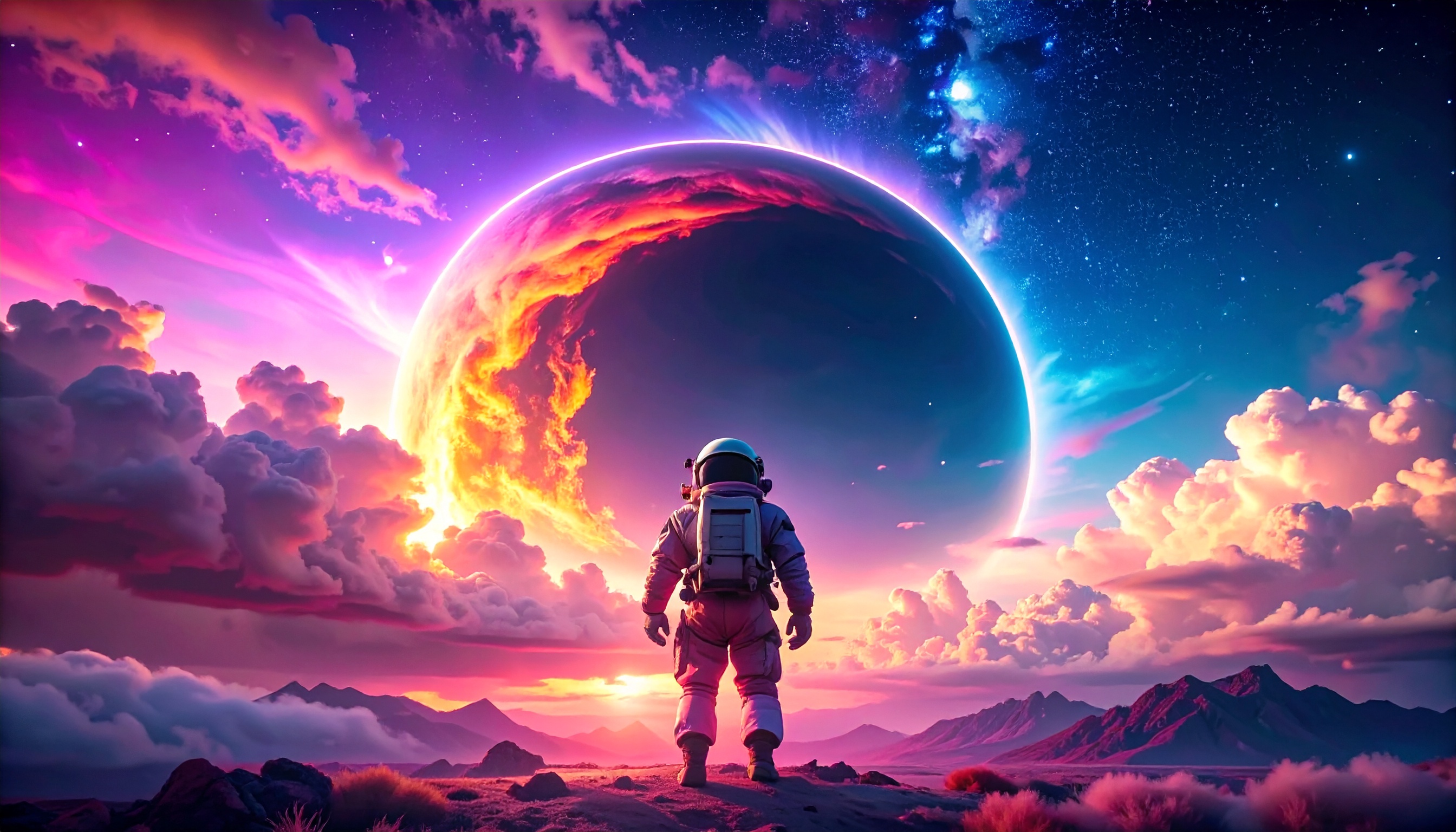 Astronaut Near Black Hole in Space
