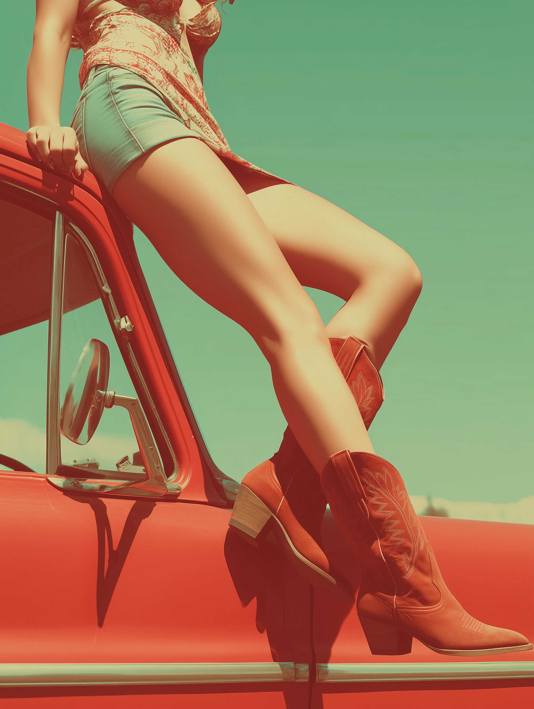 Boho Cowboy Vibes: Vintage Red Boot Illustration