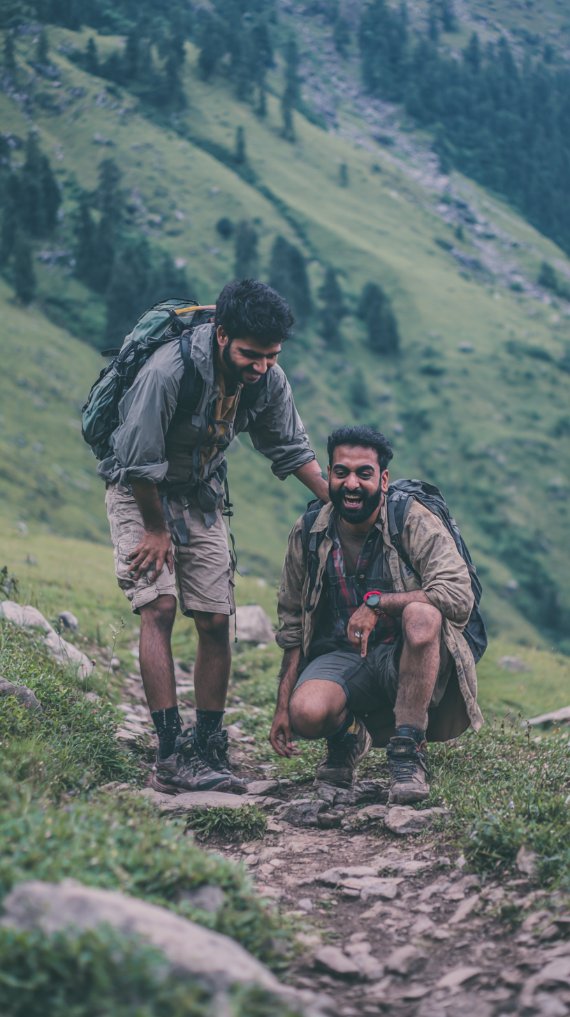 Candid Friendship on a Mountain Trail