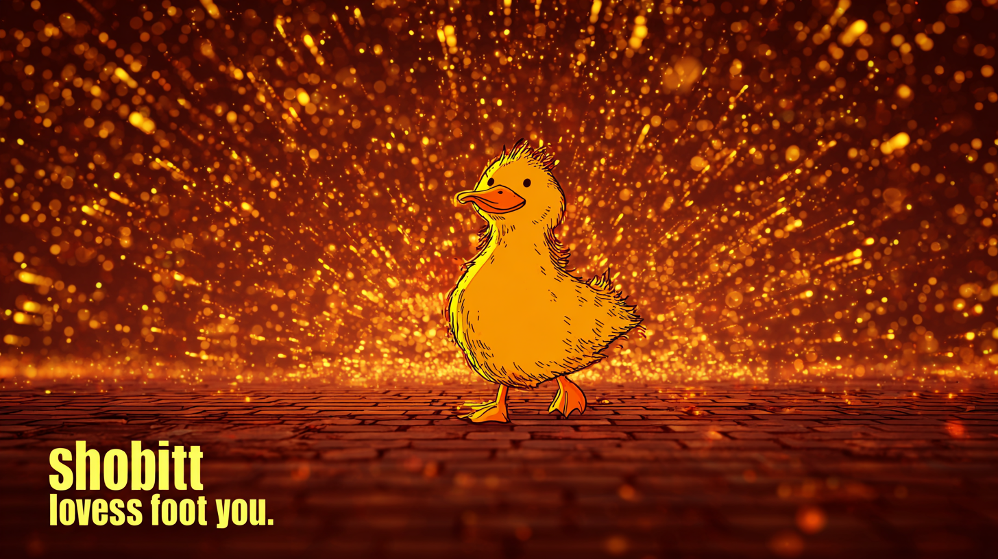 Cartoon Duck Expressing Love with Fireworks
