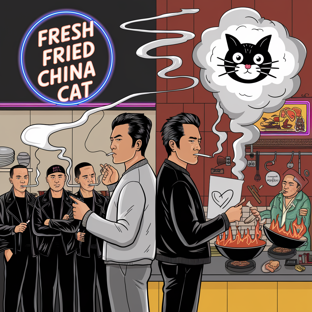 Chaotic and Humorous Cover Illustration for 'Fresh Fried China Cat – Band 1.9'