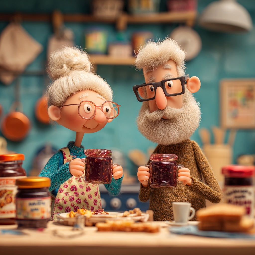 Charming Cartoon Kitchen: Grandma & Grandpa’s Tea Time