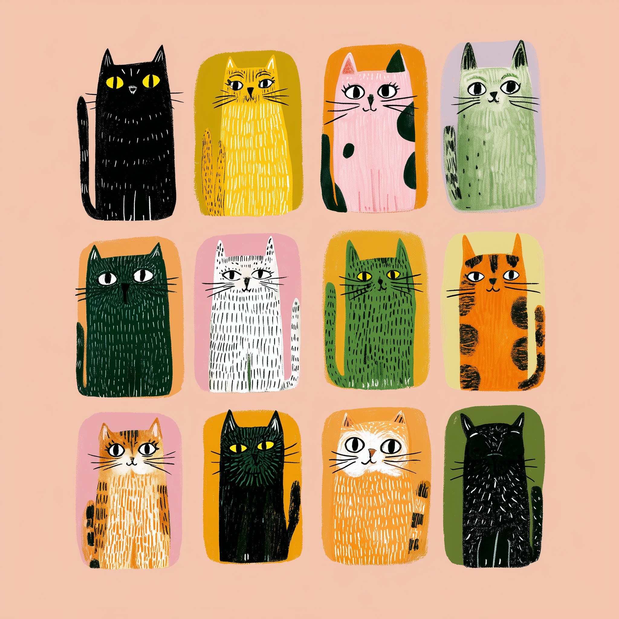 Charming Illustrated Cat Stamps for Collectors