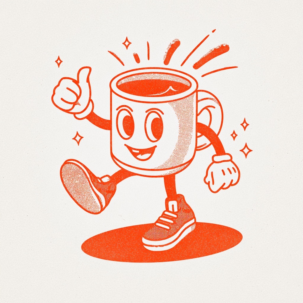 Cheerful Coffee Mug: Retro Vibes & Playful Design