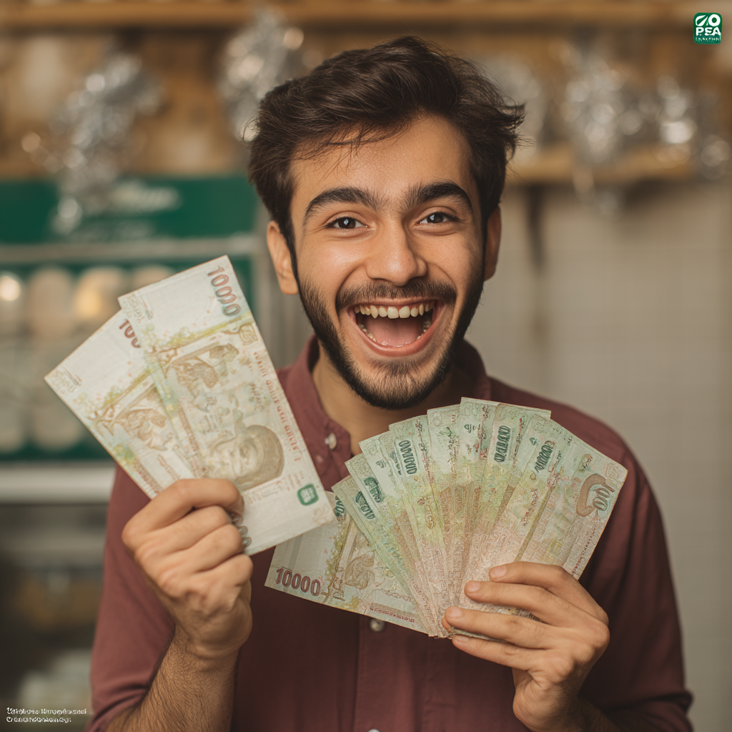 Cheerful Pakistani Man Holding Currency Notes