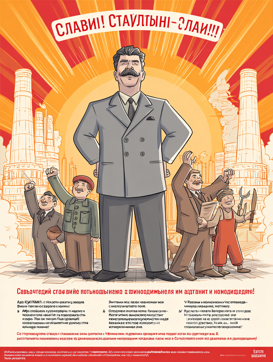 Cheerful Soviet Propaganda Cartoon Featuring Stalin