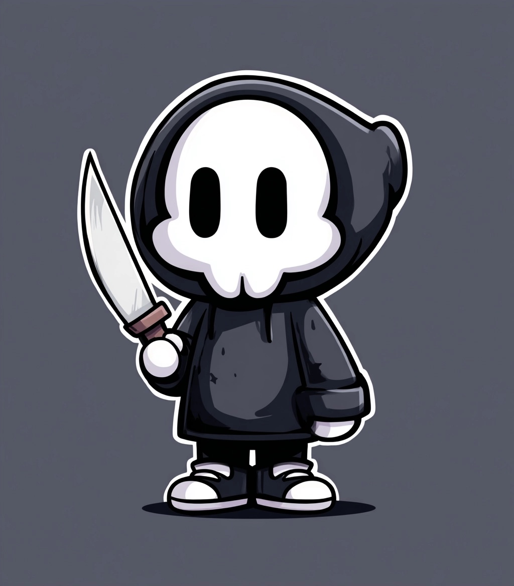 Chibi Skull Mask Character with Knife Design