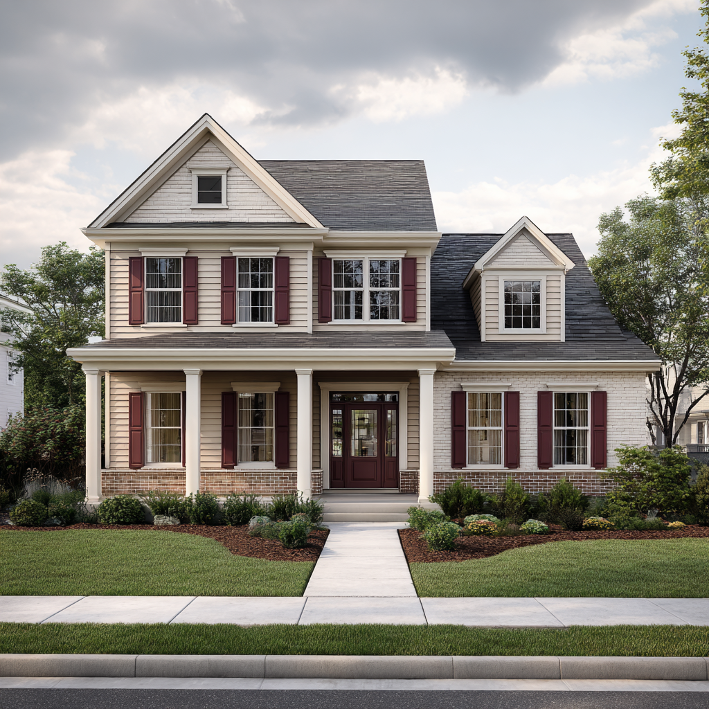 Classic American Suburban Home with Detailed Landscaping