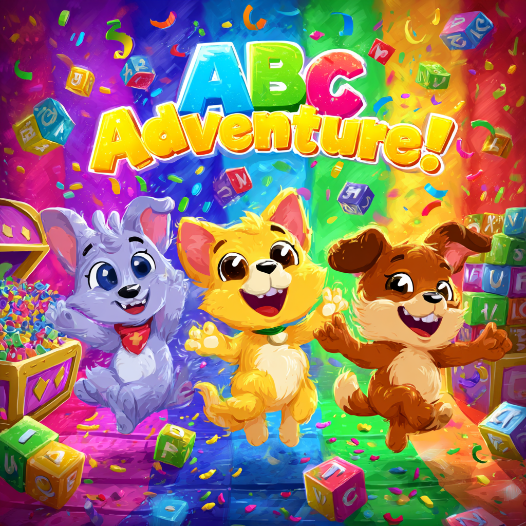 Colorful and Magical Kids Album Cover with Cheerful Cartoon Animals
