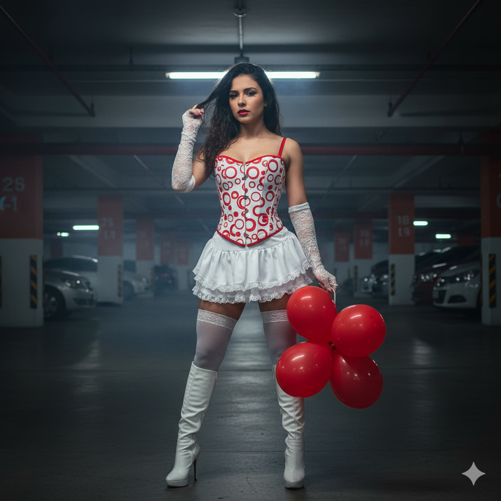 AI Transformation: Woman in Corset & Red Balloons