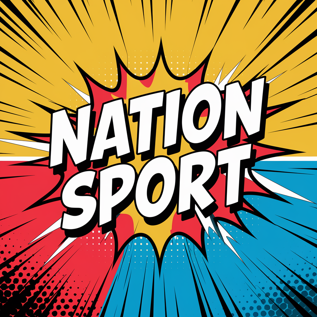 Comic-Book Style Bold 'Nation Sport' Logo with Energetic Graphics