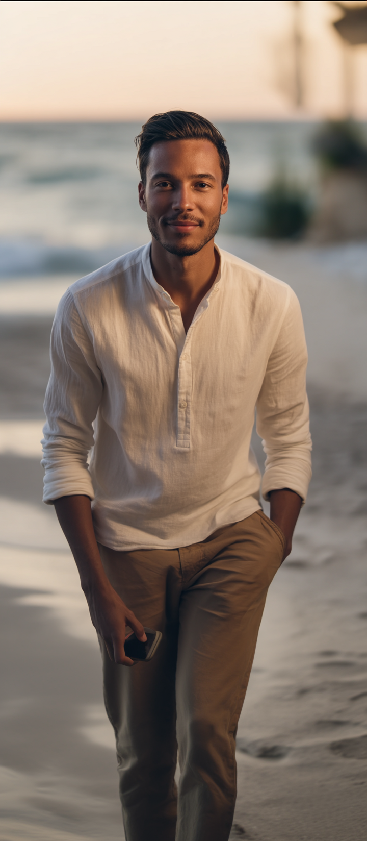 Confident Man at the Beach During Golden Hour