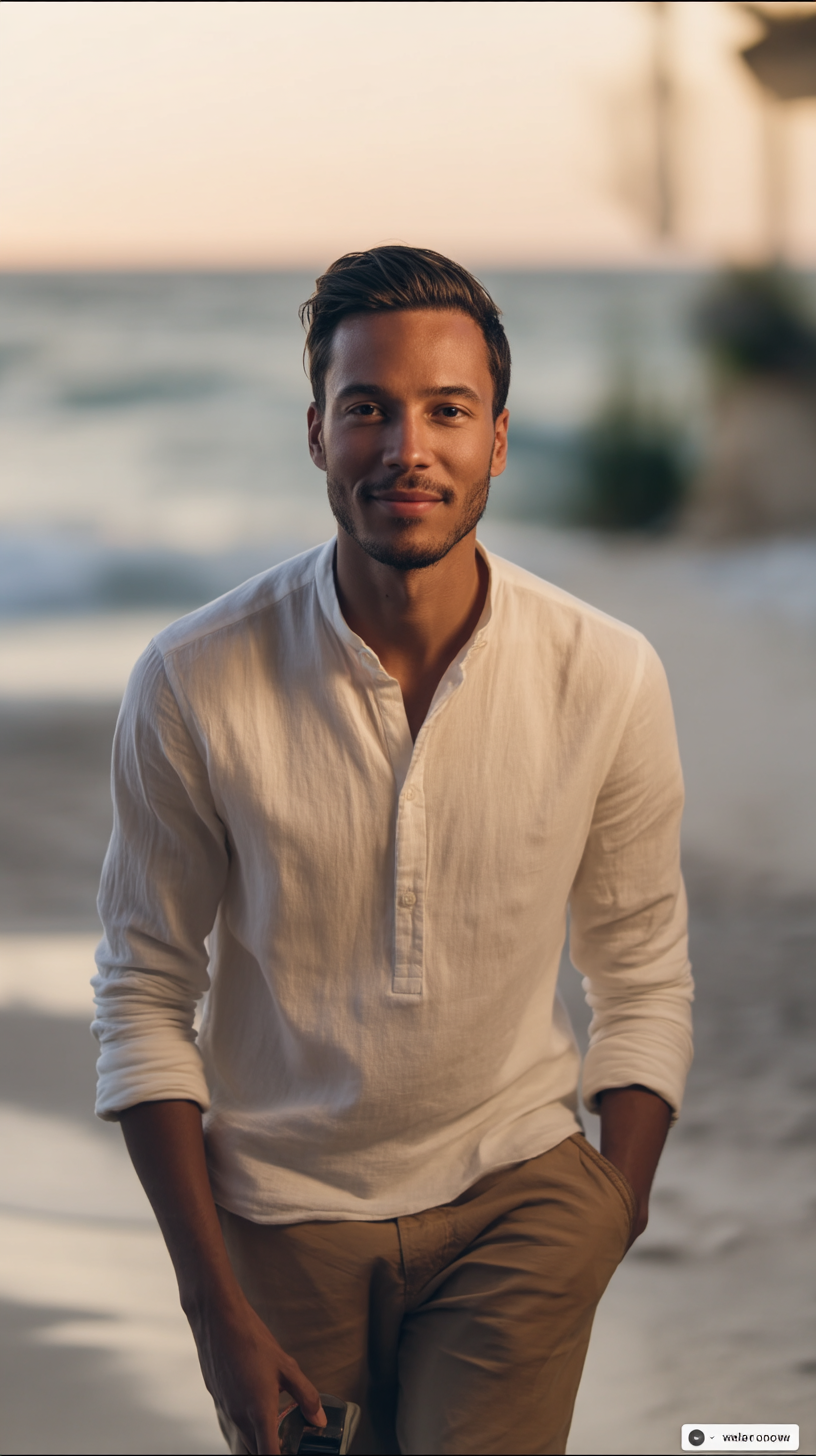 Confident Man on the Beach at Golden Hour