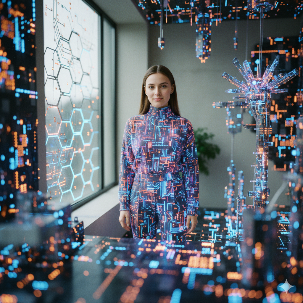 Nano-Scale Futuristic Diorama with Glowing Circuits