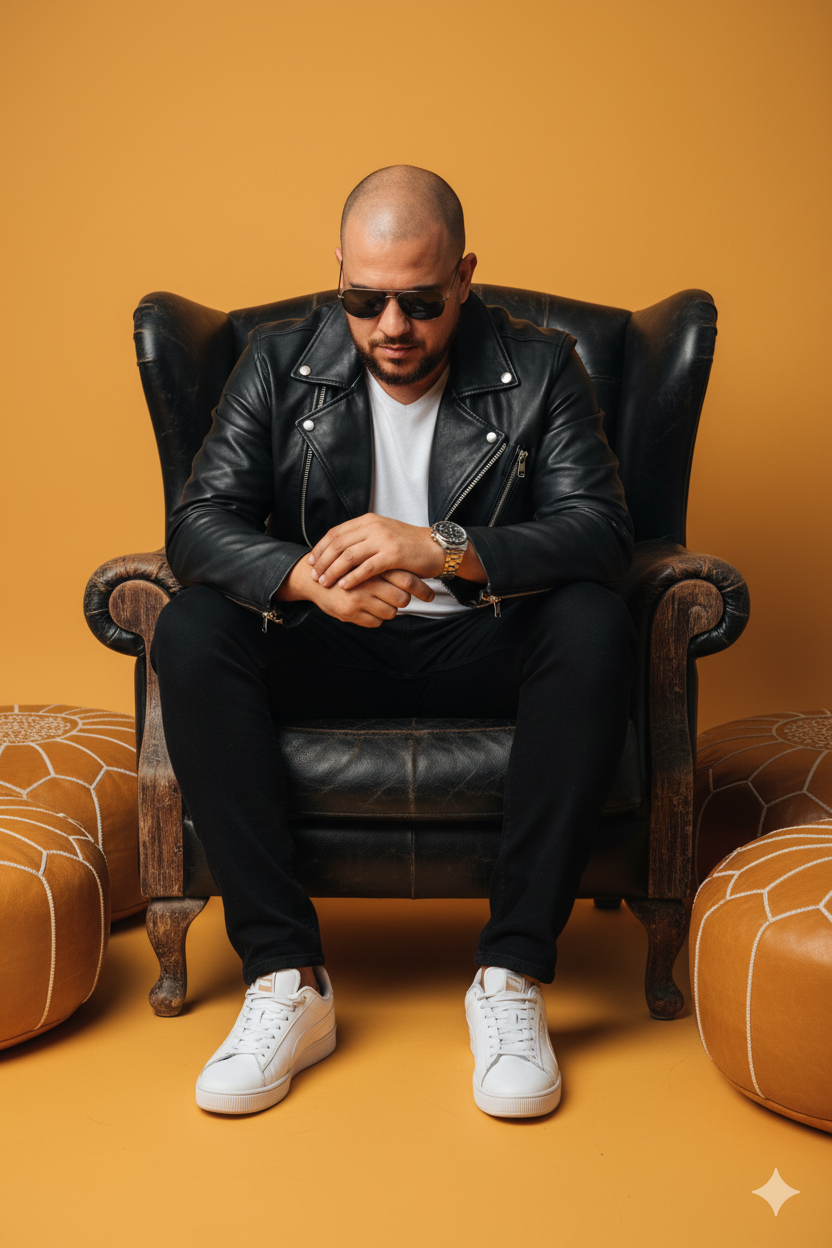 Create Realistic Photography Studio Scene with Man in Armchair