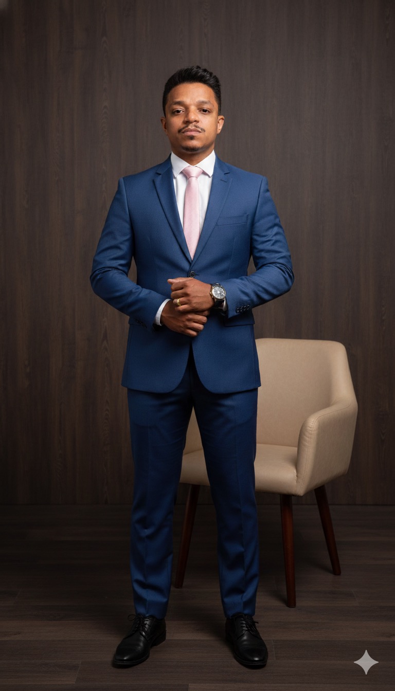 Monochromatic Super-Realistic Portrait: Man in Blue Suit