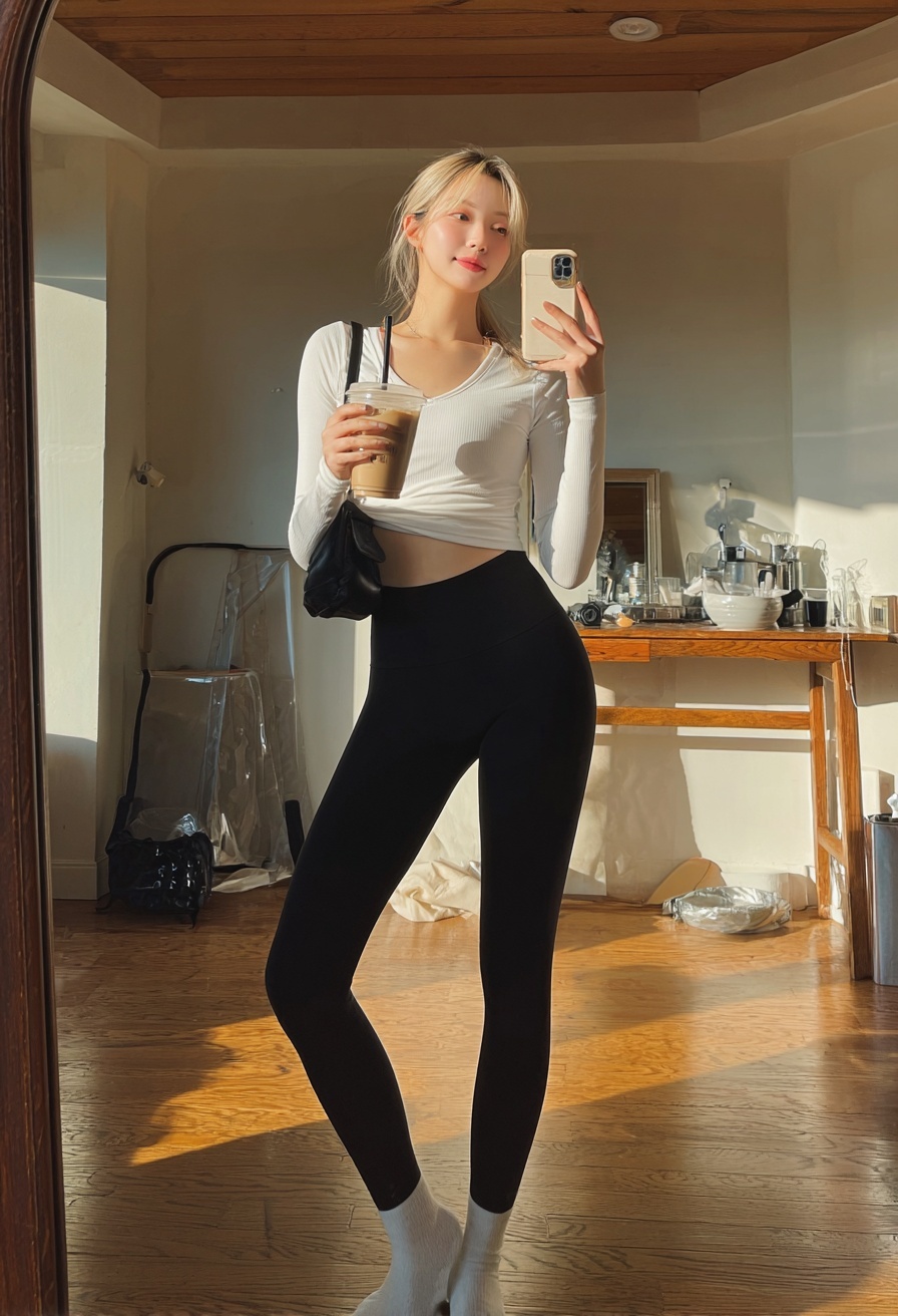 Cozy Home Selfie: Cute Style & Coffee Vibes