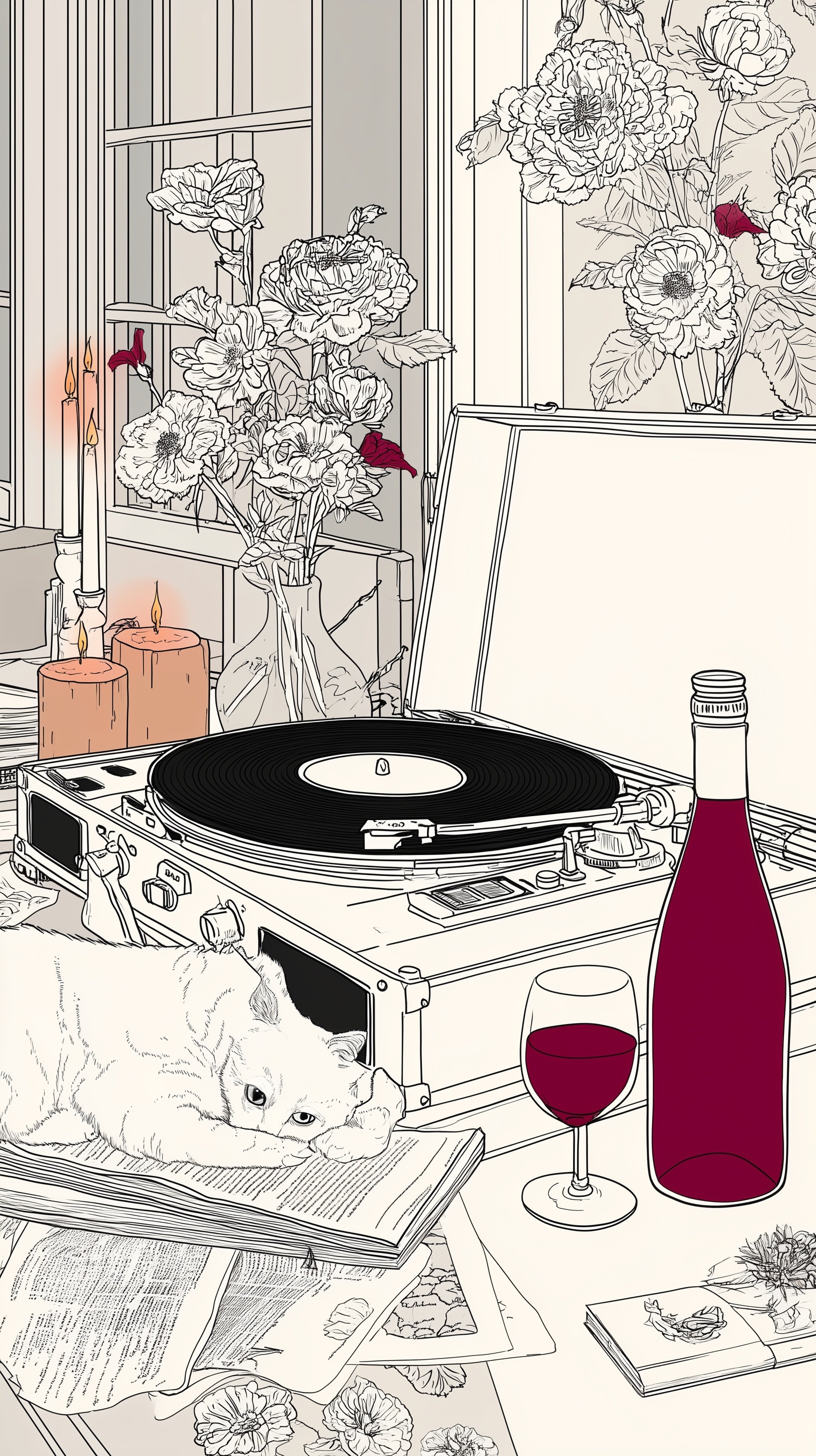 Cozy Romance: Engraved Elegance in Black & Red