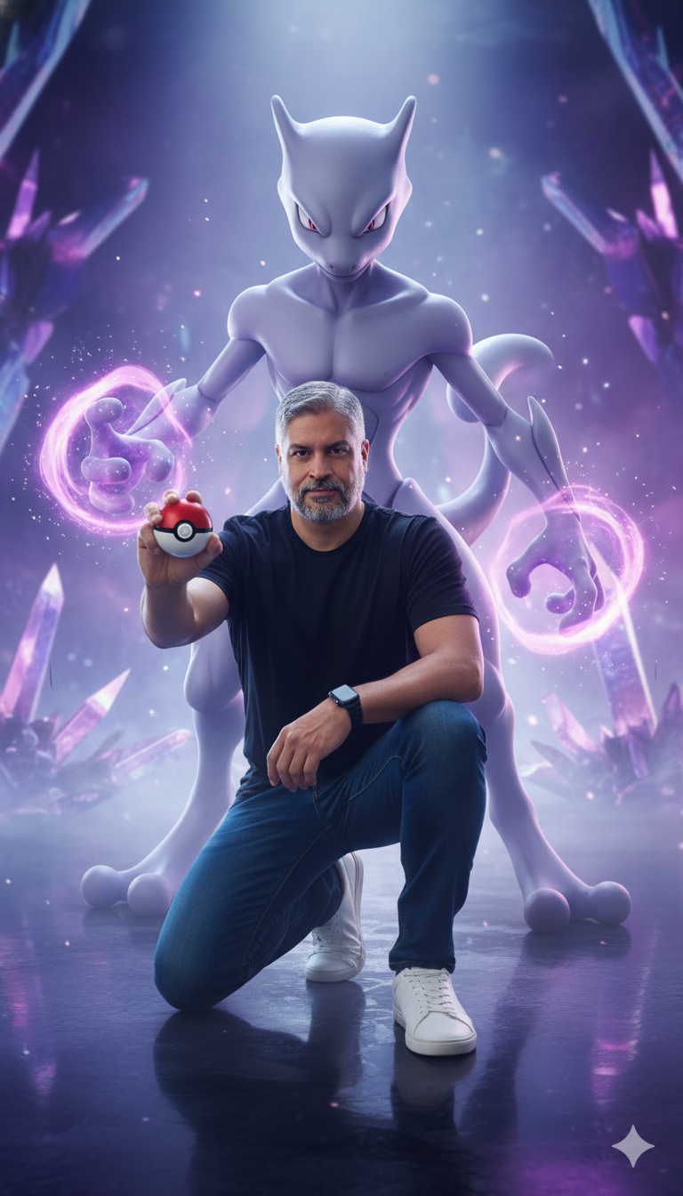 Confident Trainer Faces Majestic Mewtwo