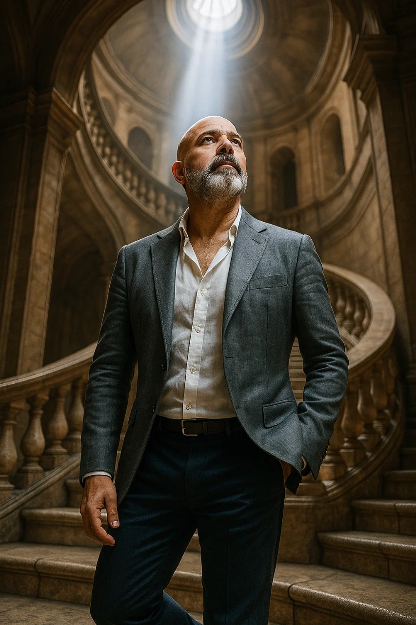 Ethereal Ascension: 8K Portrait on Grand Staircase